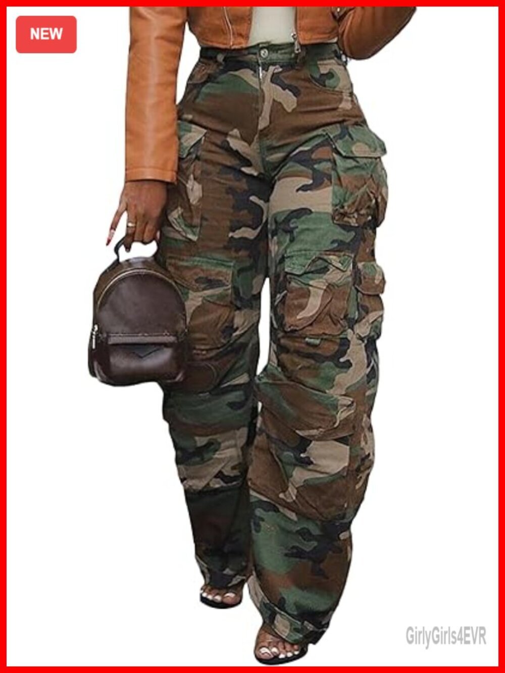 High Waisted Camo Cargo Jeans Wide Leg Baggy Pants Women Multi Pockets